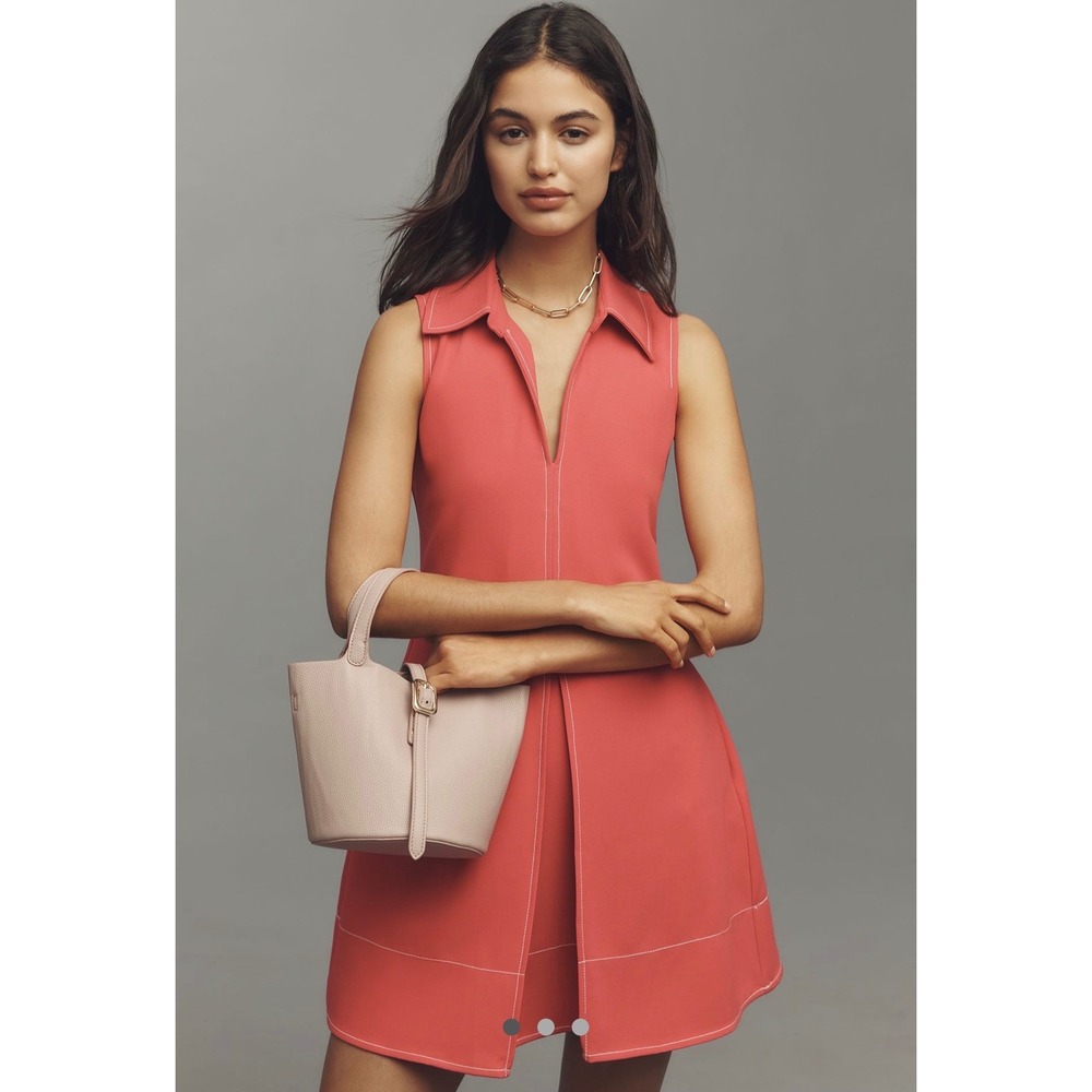 English Factory Sleeveless Collared A-Line Mini Dress Fuschia Pink Contrast Sz M